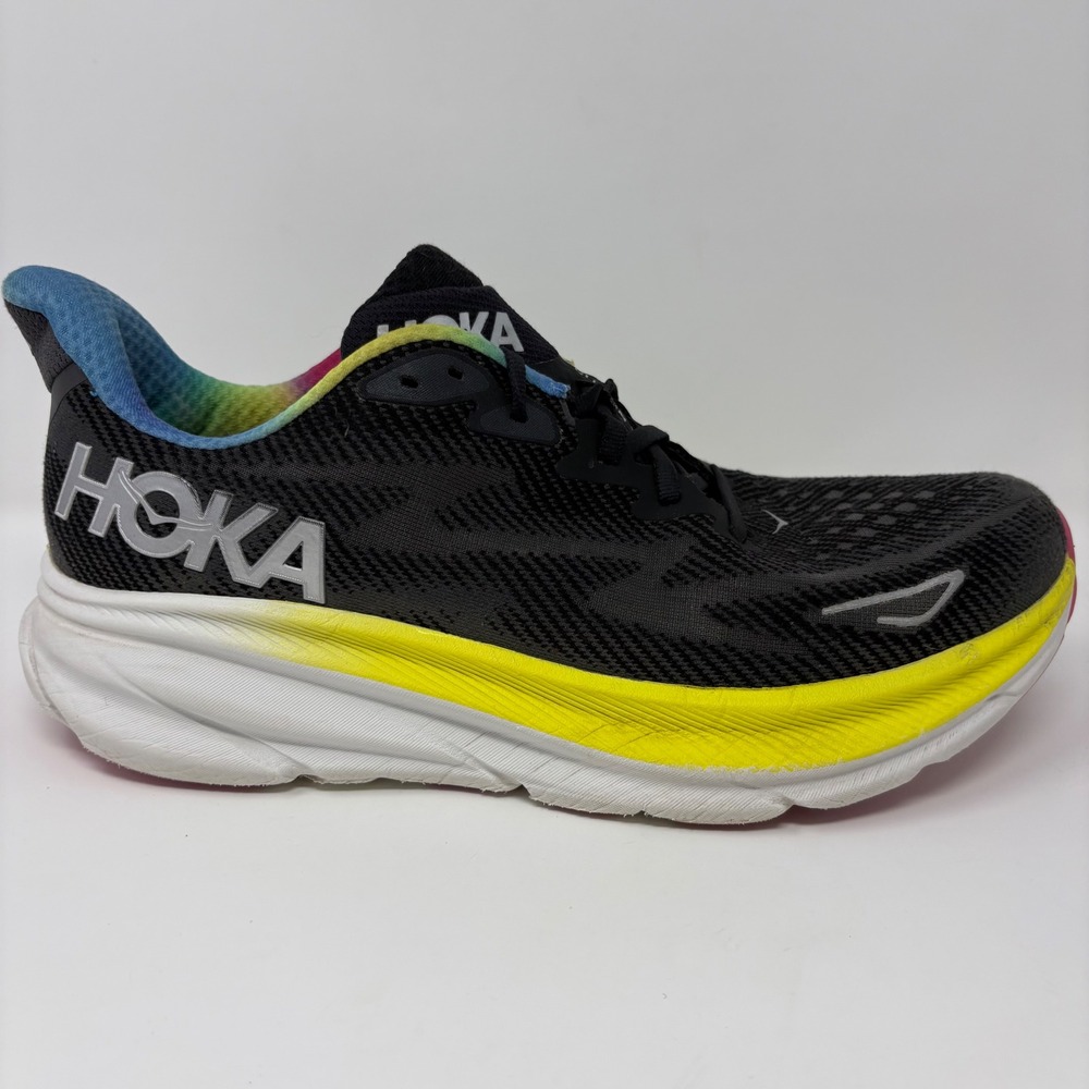 Hoka Clifton 9 Mens Size 10.5 Black Multi Color Running Shoes (1127895 BAAB)